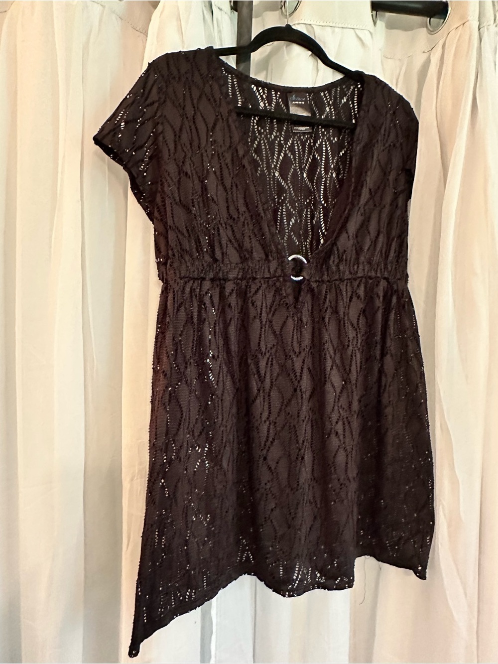 Catalina Black Lace V-Neck Short Sleeve Swim Cover Up with Ring Detail